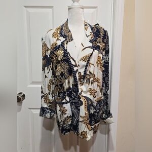 Vintage Surya Funky Floral Blazer With Gold & Wood Beaded Accents